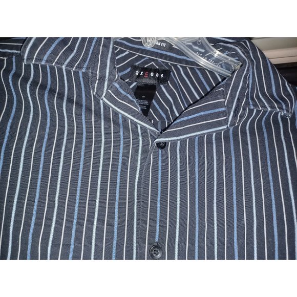 Axcess Men's Shirt Button-Up Medium Black with Stripes - Picture 3 of 4